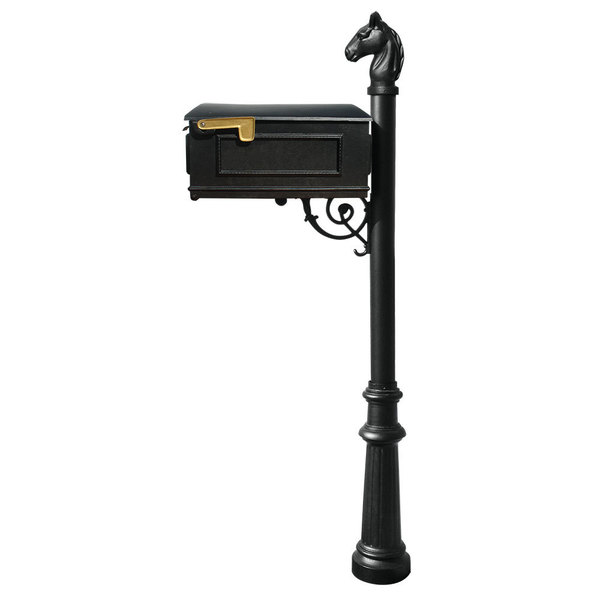 Qualarc Mailbox w/fluted base and horsehead finial LM-801-LPST-BL